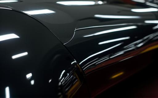 Riflesso impeccabile sulla superficie lucida di un'auto dopo il processo di detailing